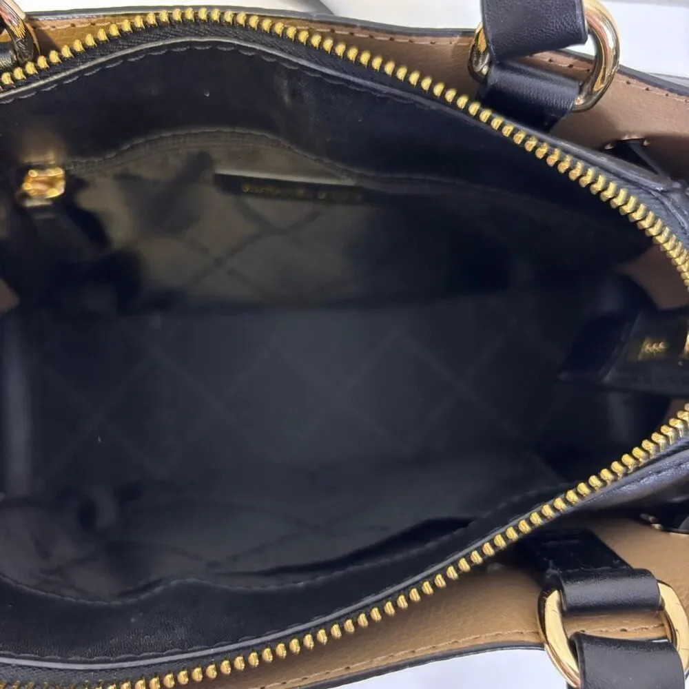 Michael Kors‎ Black Leather Reed Center Logo MK Satchel Purse